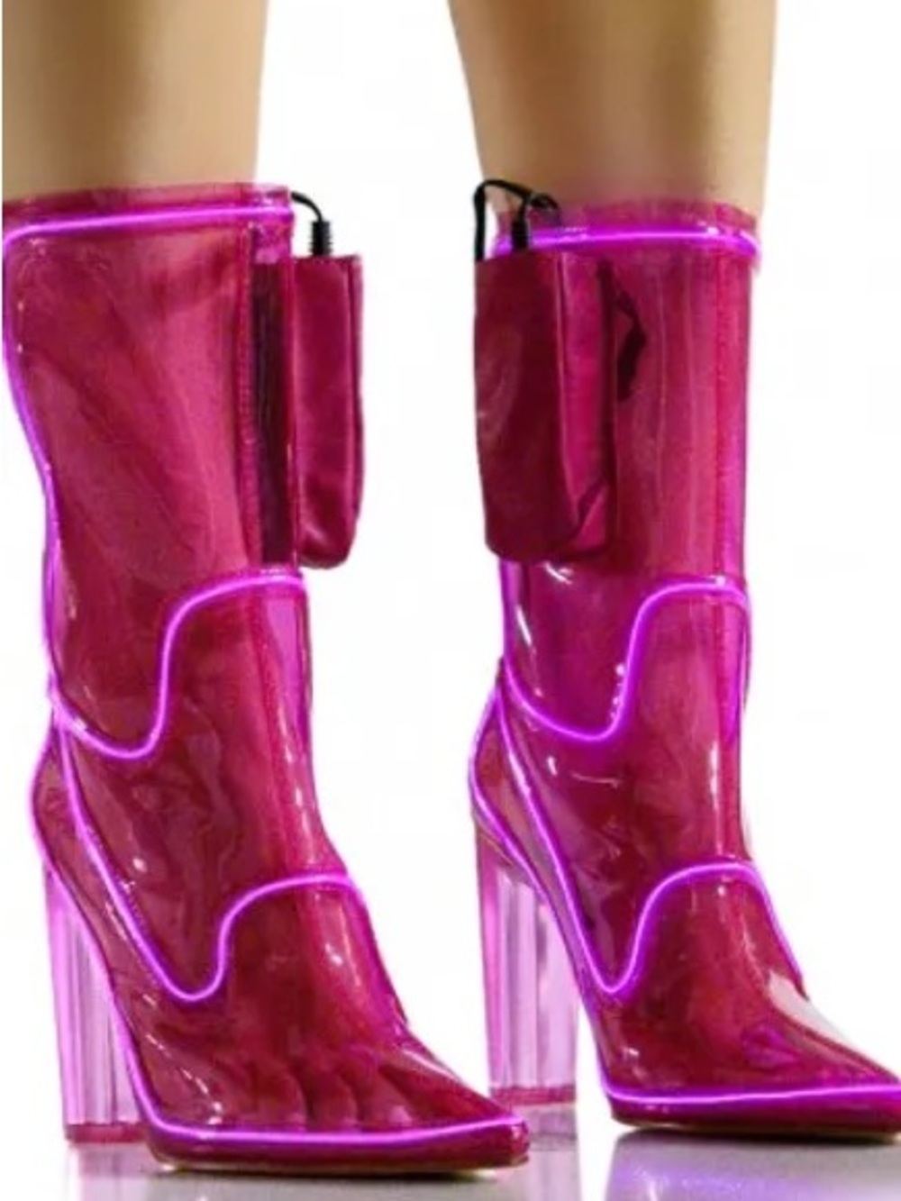 Women's Hot Pink Transparent LED Heeled Boots